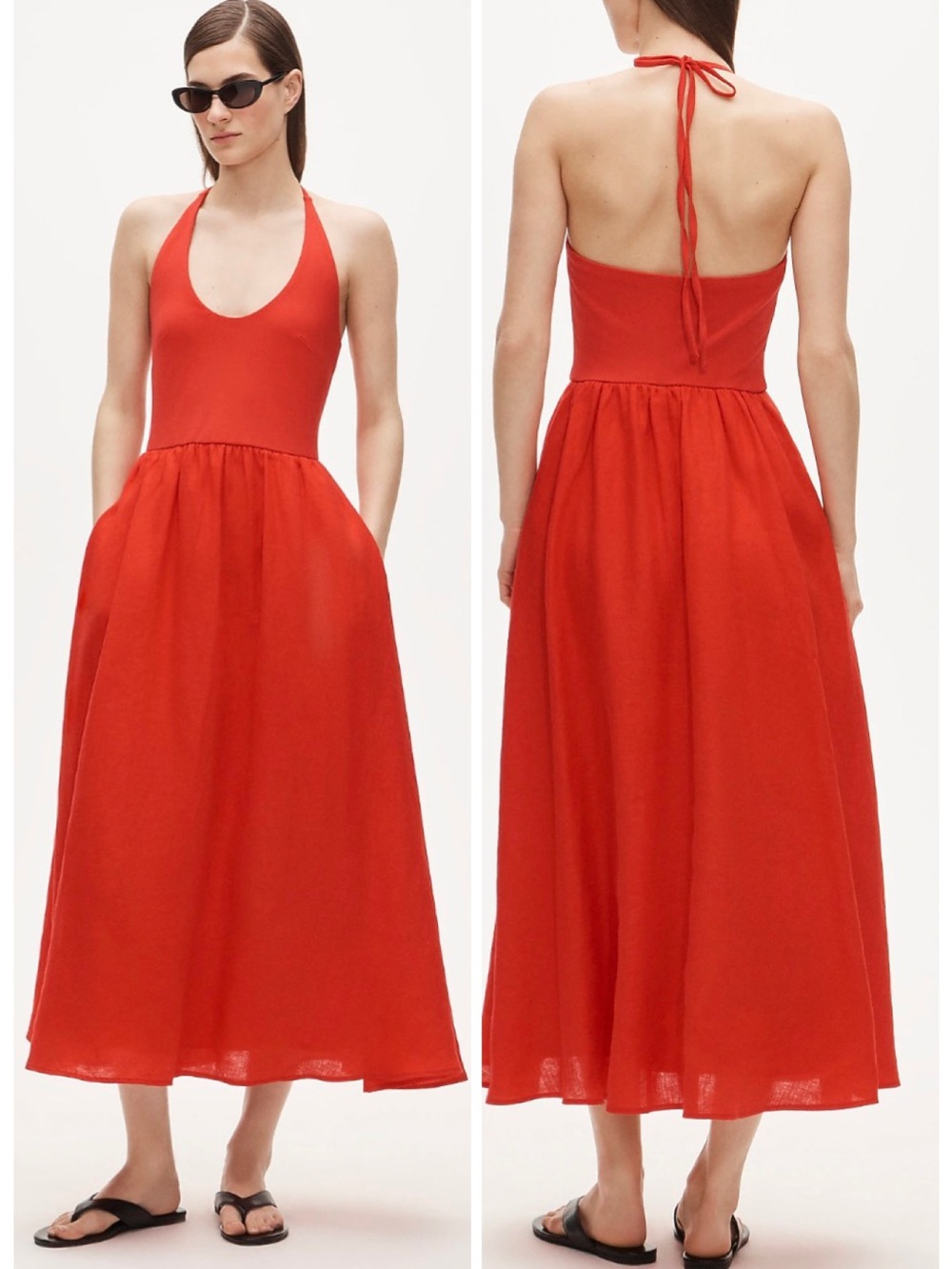 J. Crew Mixy Halter Dress in Dark Poppy Size XS Cotton Linen NEW